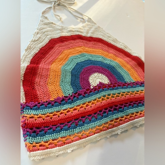Altar’d State Rainbow Crochet Halter Top Size Small - Picture 3 of 9